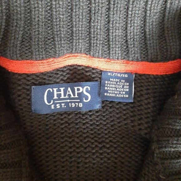 CHAPS Men’s Classic 1/4 Zip Arctic Sweater Black White Knit 100% Cotton XLarge - Picture 9 of 12